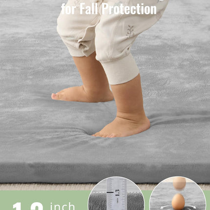 Mat de juego para bebé de 1.3" de grosor, mat para corral de 71x59 con funda desmontable y lavable, alfombra grande para piso, cojín de espuma y base antideslizante para niños, bebés, gris claro