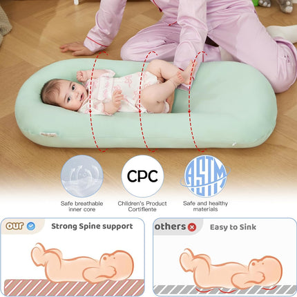 Lucakuins Baby Lounger, Bionic Design Baby Lounger for Newborn 0-24 Months, Soft Organic Cotton Breathable Lounger for Infants (Green Newborn Lounger)