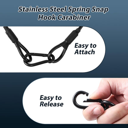 2-Pack Safety Security Cables for DJ Stage Lighting, 2ft Stainless Steel Cable with 1/8" Diameter, Black Ropes with Loops and Carabiner for Safe Attachment