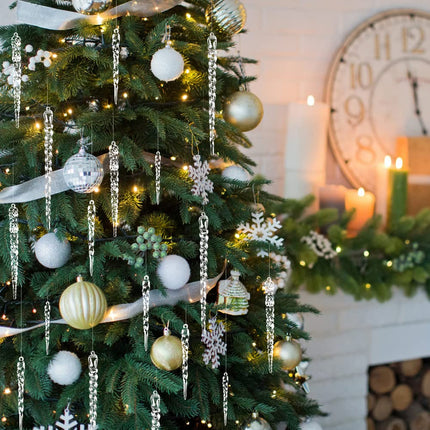 24pcs Christmas Tree Crystal Decorations 4 Styles Clear Acrylic Xmas Tree Icicle Hanging Ornaments for Christmas New Year Holiday Wedding Winter Party Decor