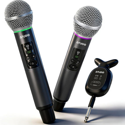 Wireless Microphone, All-Metal Wireless Microphones with RGB Light, Volume Control, 24H Rechargeable Battery, 200ft Range, Bluetooth Receiver with Wireless Mic for Karaoke, Singing, Speech