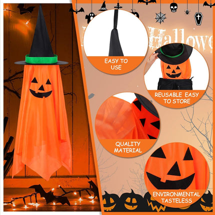 2Pcs decoraciones de Halloween, decoraciones de calabaza de Halloween, adornos colgantes de sombrero de bruja con calabaza para hogar jardín patio fiesta