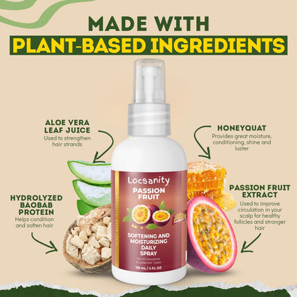 Loc Spray - Locsanity Daily Moisturizing Refreshing Spray for Dreadlocks, Locs, Sisterlocks - Passion Fruit Hair and Scalp Moisturizer for Dry Locs, Braids - Lightweight Plant-Based Care (4 fl oz)