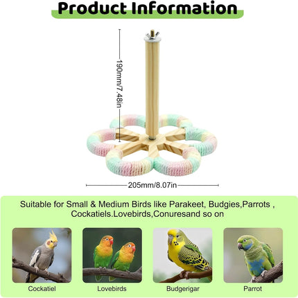 Parakeet Toys & Bird Perch - Rotating Stand with Chew Ball, Bird Cage Accessories for Small & Medium Birds Parakeets Cockatiels Lovebirds Conures Budgies (Rainbow)