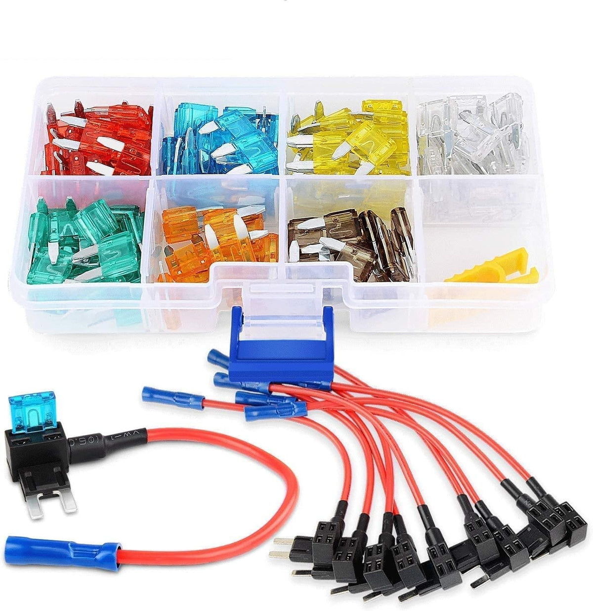 10 Pack 12V Car Add-A-Circuit Fuse Tap Adapter Mini Atm Apm Blade Fuse Holder with 120 PCS Mini Blade Fuse Assortment
