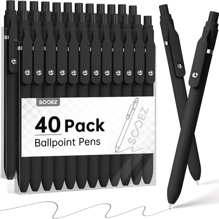 Sooez 40 Pack Bulk Pens Ballpoint, Black Ink Pens for Smooth Writing, Quick Dry Ball Point Pens Black, Medium Point 1.0mm Fidget Pens for Journaling, Office Supplies for Nurse Server, Note Taking