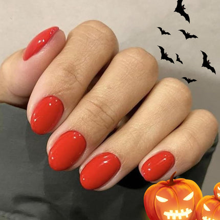 Dark Red Short Fall Press On Nails, Oval Fake Nails