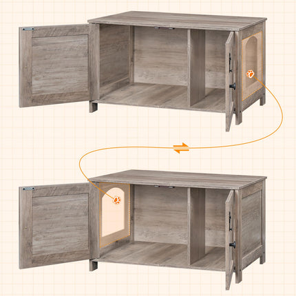 Litter Box Enclosure, Cat Litter Box Furniture with Removable Divider, Large Hidden Litter Box Furniture, Wooden Cat House, End Side Table, 31" L x 17.5" W x 19.7" H, Greige BG03MW01G2