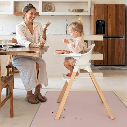 Baby Splat Mat for Under High Chair, 50.4 x 50.4 Inch Wipeable Splash Mat, Waterproof and Washable, Anti-Slip Floor Protector, Blush Pink