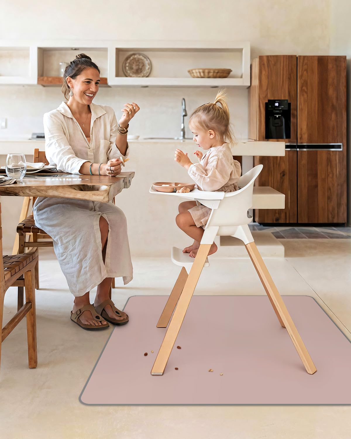 Baby Splat Mat for Under High Chair, 50.4 x 50.4 Inch Wipeable Splash Mat, Waterproof and Washable - photo 4