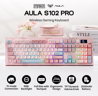 Pink Membrane Gaming Keyboard with TFT Screen, Volume Knob & Number Pad - photo 2