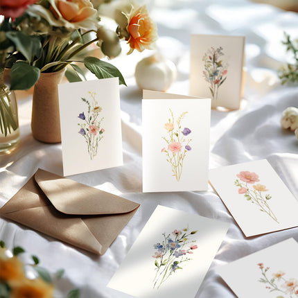 100 PACK Tarjetas en Blanco con Sobres, Tarjetas de Felicitación en Blanco 4x6, Tarjetas de Notas Florales con Sobres Peel-and-Seal, Set de Papelería Vacío para Todas las Ocasiones