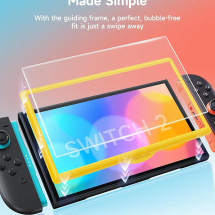 JSAUX 2-Pack Anti-Glare Screen Protector for Nintendo Switch 2, Matte Tempered Glass Protector Easy to Install with Guiding Frame 9H Hardness Scratch Resistant Accessories for Switch2