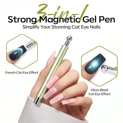 modelones Cat Eye Magnet for Nails, 3-in-1 Silver Cateye Gel Polish Magnet Pen & Heart-Shaped Magnet for Nail Art & Ball &Hole &Lightning Magnet, Multi-Effect Magnets for Nail Art Lovers DIY Salon