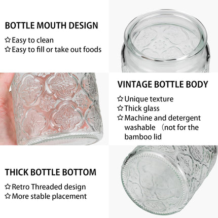 Vintage Glass Jar with Lid, 24oz Food Storage Containers Mason Jars, 2 Pack