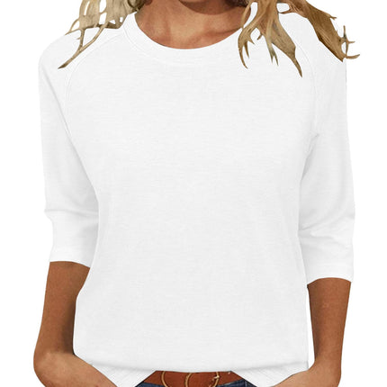 Womens Tops Casual 3/4 Sleeve Crew Neck Shirts Loose Fit Tunic