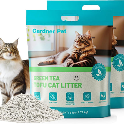 Gardner Pet Natural Tofu Cat Litter with Green Tea Extract - [2026] Fast Absorbing & Strong Clumping, Low Dust Cat Litter for Odor Control, Easy Scooping for Multi-Cat Homes, 6lbs x 2 Pack