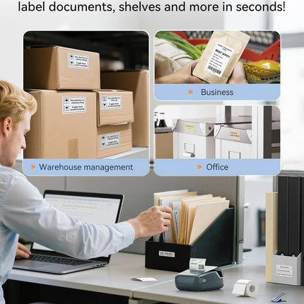 Label Maker Machine, Thermal Label Printer Easy to Use for Office, Home, Business, Came with 1 Roll White Label(Blue)