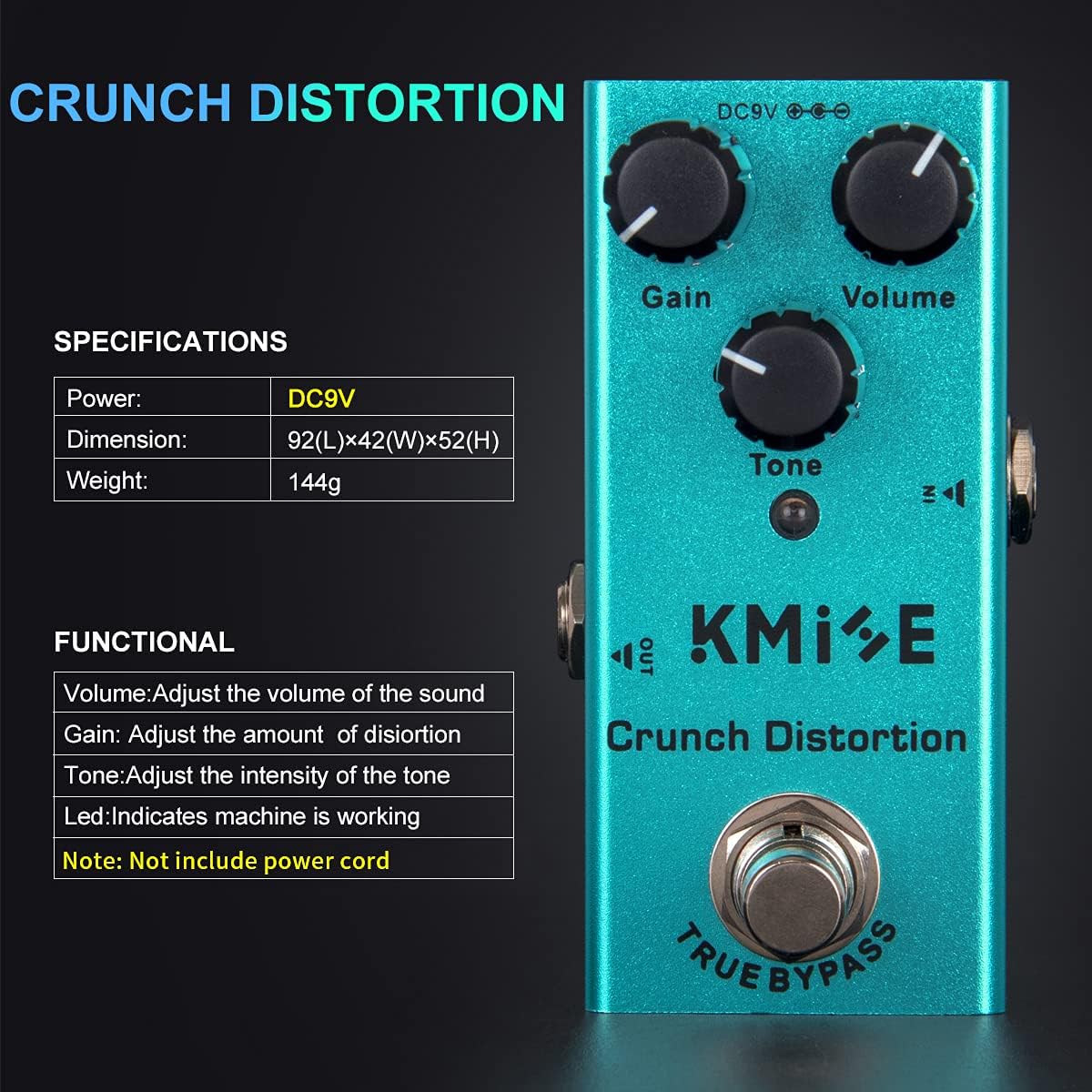 Crunch Distortion Electric Guitar Effects Pedal Mini Single Type DC 9V True Bypass - photo 5