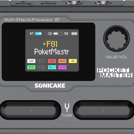 SONICAKE Pocket Master-Portable Multi Effects Pedal, 100+ Built-in Guitar/Bass/Acoustic Effects, Amp Modeling, IR Cabinets Simulation, Stereo OTG USB Audio Interface, Rechargeable Guitar Pedal (Black)