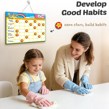 Magnetic Reward Chart for Kids, Customizable Weekly Chores Chart with 1 Name Sticker & 52 Magnetic Star Stickers, Dry Erase Behavior Chart for Kids Potty Training, Toddler Routine Daily Record