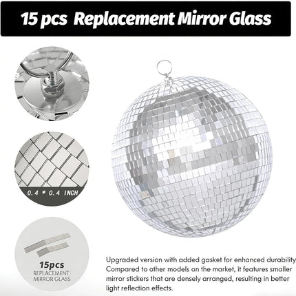 2pack 8inch Disco Ball Small Mirror Balls Hanging Disco Balls for Party Decorations, Weddings, Events, (8inch Disco Ball x 2pcs, Replacement Mirror x 15pcs)