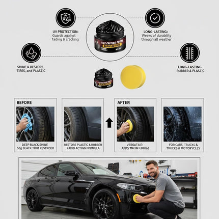 Premium Tire Coating Trim Restorer Bring Back Original Deep Black Shine Rubber Plastic Car Polishing Balm Cream Wax Wheel Sponge Nourish Renewal Restores Care Gloss Interior Auto Cleaning(4pcs)