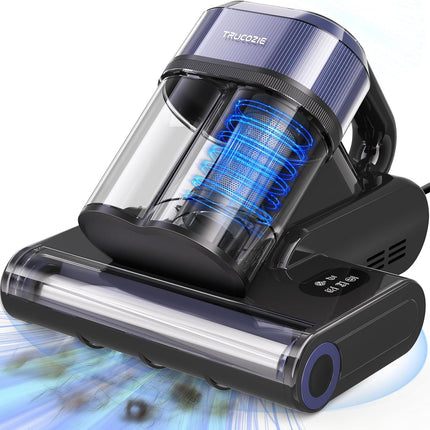 Trucozie Mattress Vacuum Cleaner, 16Kpa Bed Vacuum with Smart Dust Sensor, Anion & Aromatherapy, 275nm UV Light, 149℉ Heat & Ultrasonic & Tapping, Corded for Bed Sofa Couch Pet Hair, Black
