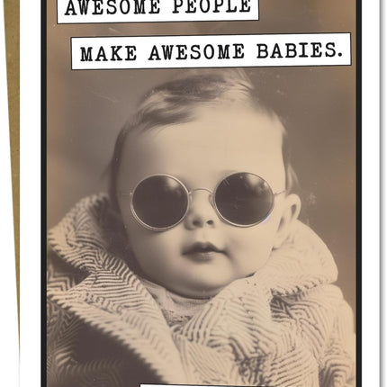 Katie Doodle - Funny Baby Shower Card (Handmade in USA) - Baby Shower Cards for Boy or Girl - Includes: 1 x 5x7 inch Congratulations Card (Awesome Babies) & 1 x Envelope (Peel & Seal)