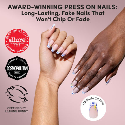 Glamnetic Press On Nails - Myko Muse | Short Oval Fake Nails with Greek-inspired Patterns, Gold Foil & Glossy Finish | Salon Quality Vacation Nails | 15 Sizes - 30 Nail Kit with Glue