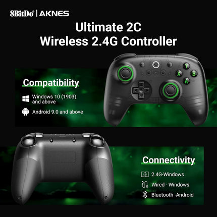 AKNES 8BitDo Ultimate 2C Wireless 2.4G Controller for Windows PC and Android, Gamepad with Hall Effect Joysticks and Hall Triggers, 1000Hz Polling Rate, Remappable L4/R4 Bumpers - Transparent Black