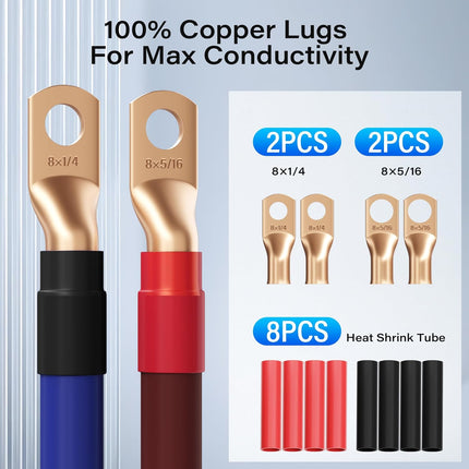 8 AWG Gauge Wire Kit CCA 20 Ft Blue+5 Ft Brown, Primary Automotive Power & Ground Wire Welding Battery Cable All-in-One Set for Car Audio RV Trailer Amp Marine+Lugs,Heat Shrink, Cutter &Crimping Tool