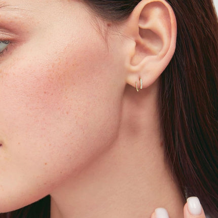 Silver Double Hoop Earrings for Single Piercing - Small Spiral Twist Hoop Earrings for Women, Cartilage Earring with CZ Stones - Silver & Gold