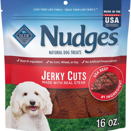 Blue Buffalo Nudges Jerky Cuts Dog Treats, Made in the USA with Natural Ingredients, Steak, 16-oz Bag