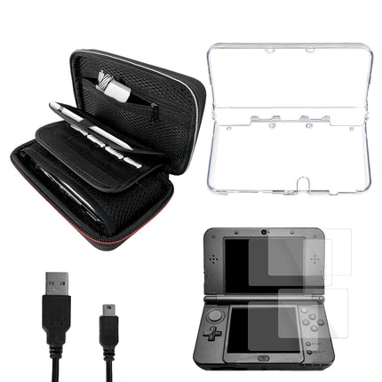 JDGPOKOO 5 in 1 Accessories Kit for Nintendo New 3DS, Carrying Case for New 3DS, Clear Shell Case, 2 Set Screen Protectors and Charging Cable Compatible with New Nintendo 3DS‌ ONLY