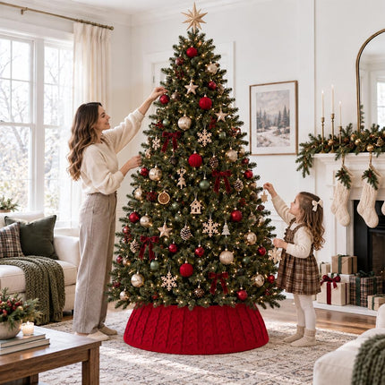 Christmas Tree Knitted Collar Skirt Red for Holiday Home Party Decoration