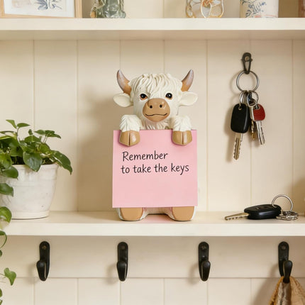 Highland Cow Pop-up Sticky Note Dispenser, Includes 1 Pad of 3x3 in Super Sticky Notes, 100 Sheets, Resin Cute Handmade Desk Holder for Office & Home-Beige