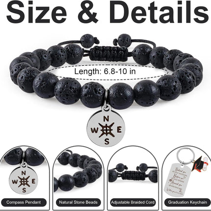 Graduation Gifts for Her Him 2026 Inspirational Compass Graduation Bracelets Keychain with Gift Message Card for Women Daughter Son Friends Middle High School College Students
