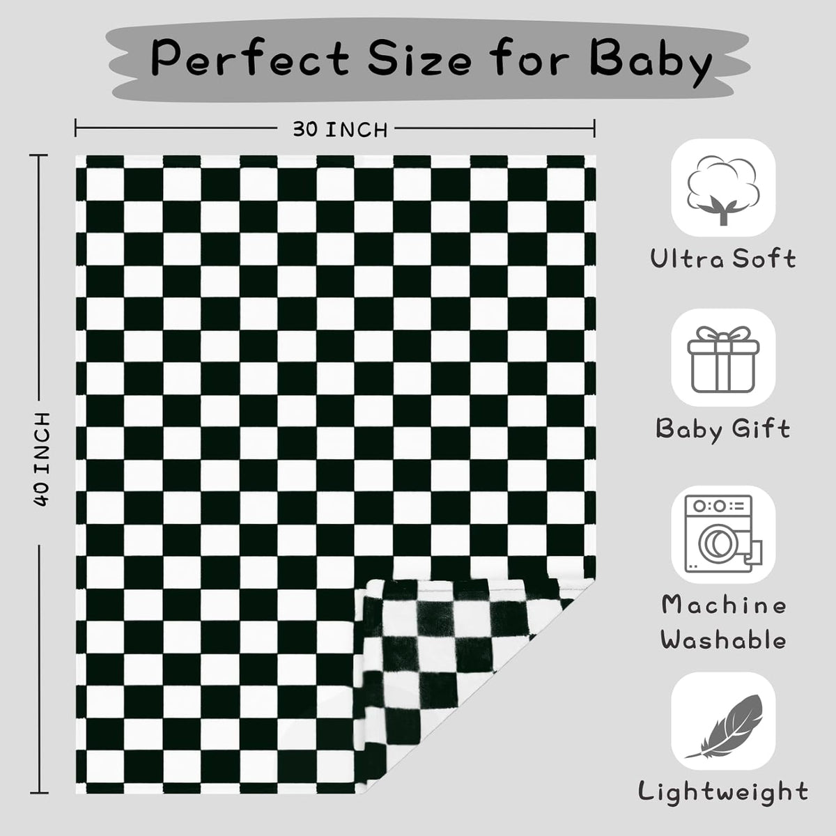 Checkered Baby Blanket Fleece Baby Blankets for Boys Girls, Ultra Soft Cozy Fluffy Infant Toddler - photo 4