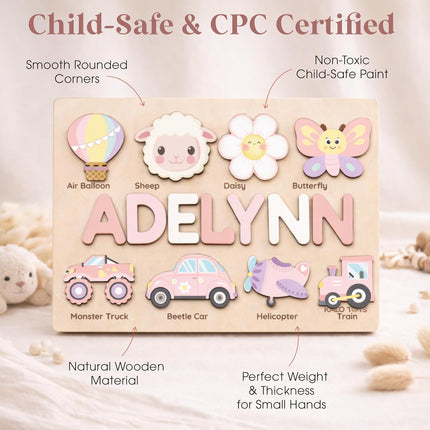 Personalized Name Puzzle for Toddlers 1-3, Custom Wooden Name Puzzle Gift for Baby Girls Boys, Personalized Baby Shower & First Birthday Gift, Montessori Learning Toy, CPC Certified (Animal Puzzle)
