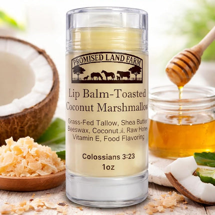All-Natural Lip Balm Gift Set (3 Pack) -Grass-Fed Tallow, Shea Butter & Honey- Strawberry Shortcake, Toasted Coconut Marshmallow (1 oz), Vanilla Latte