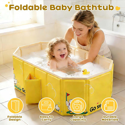 Foldable Baby Bathtub with 2 Drain, Collapsible Portable Baby Tub for Newborn & Toddler, Folding Baby Bath Tub, Small Water Play Pool for Travel & Home, 12M-5Y
