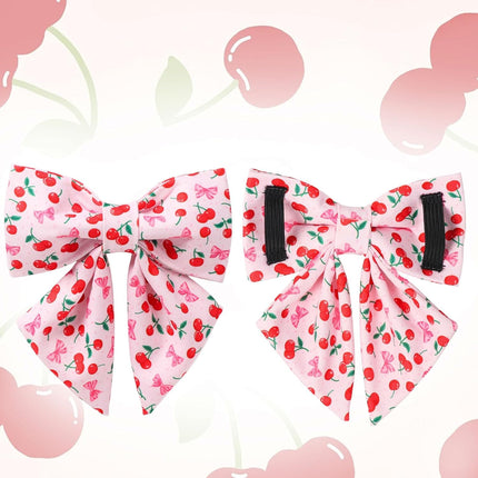 Spring and Summer Dog Collar with Bow Tie, Cherry Bowtie Collar Adjustable for Girl Boy Dog, Spring Pink Bow Collar for Dogs, L