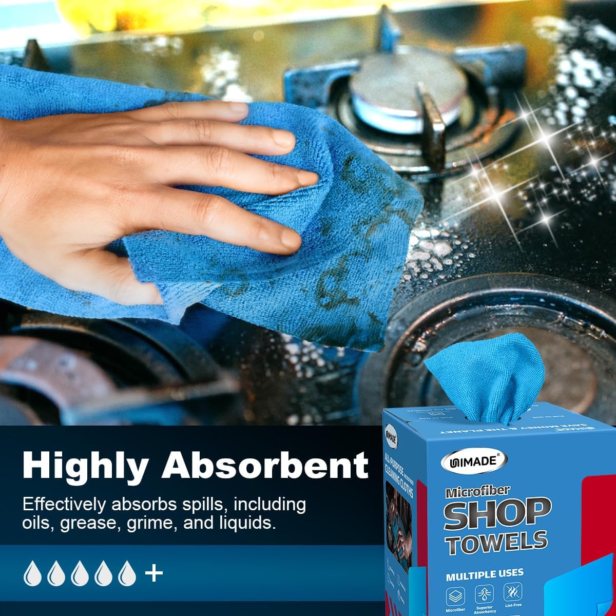 Shop Towels, 100 Sheets Microfiber Cleaning Cloth Commercial Grade Washcloths Lint-Free Bulk Shops Rags - photo 3