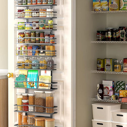 White 9-Tier Over The Door Pantry Organizer, Pantry Organization And Storage, Metal Hanging Spice Rack Shelves Door, Home & Kitchen Essentials, Laundry Room Bathroom Organization