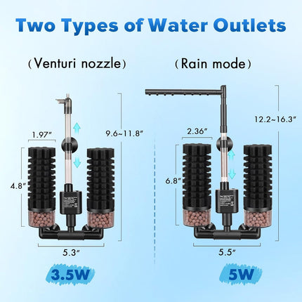 hygger Electric Aquarium Sponge Filter, 3.5W Quiet Fish Tank Filter Pump with 2 Spare Sponge & Bio Media Balls, Adjustable Outlet Venturi & Rain Mode(M for 10-40 Gal Fish Tank)