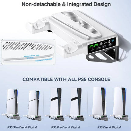 PS5/Slim/Pro Wall Mount Kit with Cooling Fan & Charging Station, PS5 Shelf Floating Mount for All PlayStation 5/Slim/Pro Disc & Digital Console, PS 5 Wall Bracket Behind TV, PS Five Pro Accessories