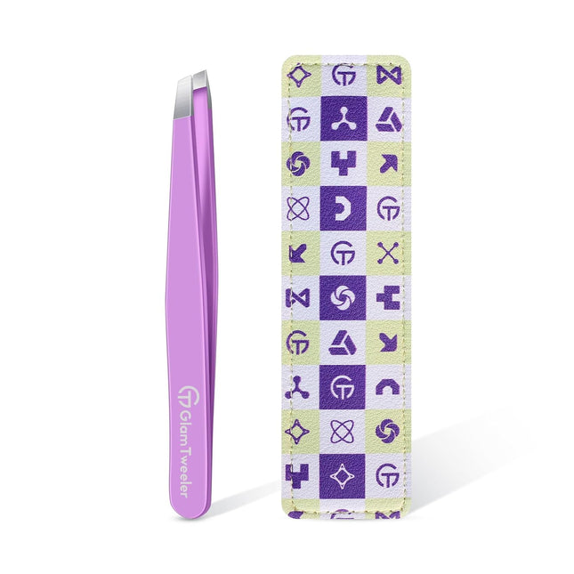 Expert Slant Tip Tweezers with Leather Case, Violet