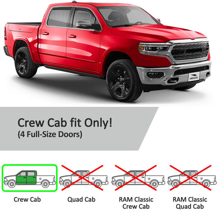 in-Channel Extra Durable Rain Guards for Trucks Dodge RAM 1500 2019-2026 Crew Cab, Window Deflectors, Vent Window Visors, 4 Pieces - 220159