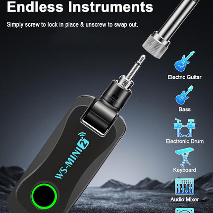 Wireless Guitar System with Charging Case, 2.4GHz Low Latency Digital Signal Transmitter Receiver Set for Electric Guitar & Bass, Plug and Play, Up to 130ft Range, Rotatable Jack, WS-MINI2